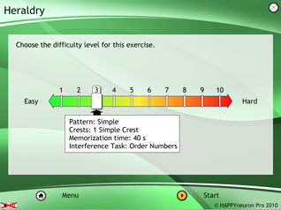 Screenshot eines detaillierten Einstellungsmenüs, um die Schwierigkeitsstufe zu definieren - Beispiel 
